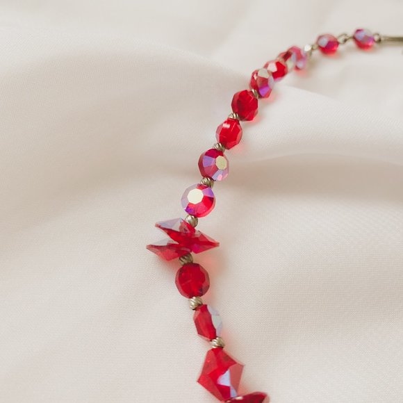 Vintage Ruby Red Aurora Borealis Crystal Glass Sparkle Choker Collar Necklace - Picture 8 of 12